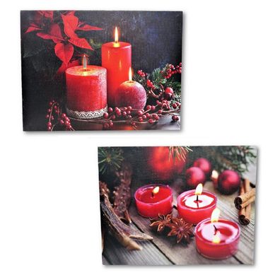 2 LED Wandbilder rote Kerzen Bilder beleuchtet