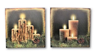 2 LED Wandbilder Kerzen Bilder beleuchtet je 30cm x 30cm