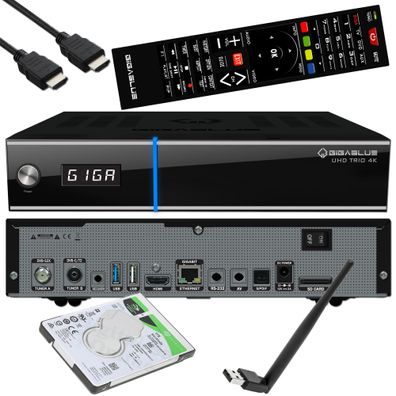 GigaBlue UHD Trio 4K DVB-S2X + DVB-T2/ C Combo + 1TB HDD & 150 Mbits Wifi Stick