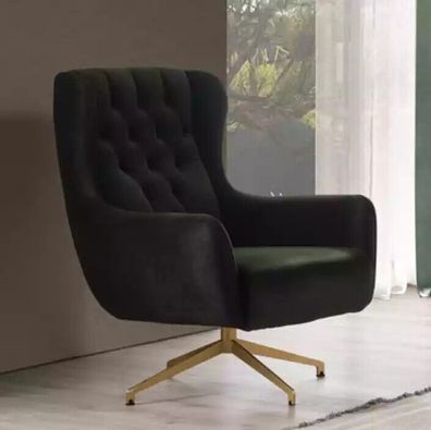 Design Chesterfield Stoff Couch Sessel 1 Sitzer Polster Lounge Schwarz