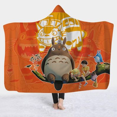 My Neighbor Totoro Hooded Blanket Miyazaki Mei Satsuki Fleece Poncho Sofa Cape Decke