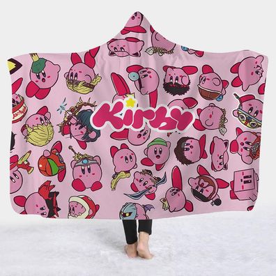 Anime Kirby Hooded Blanket Studenten Schlafdecke Fleece Poncho Sofa Cape Huggle Decke