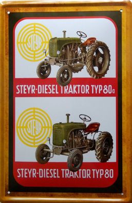 Top-Blechschild, 20 x 30 cm, Steyr Diesel Traktoren, 80, 80a, Neu, OVP