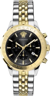 Versace VEV602223 Signature Chronograph schwarz gold silber Stahl Herren Uhr NEU