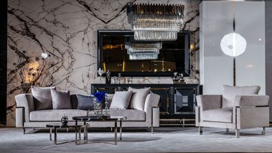 Wohnzimmer Sofagarnitur 3 + 1 Spiegel Couchtisch Sitzer Garnitur Design