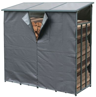 Kaminholzunterstand mit Abdeckplane Anthrazit Aluminium Holzlager Holzregal