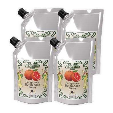 Vitaveggy BLUT-ORANGEN-PÜREE 4x1kg - reife Blutorangen - für Cocktail Smoothie Saft