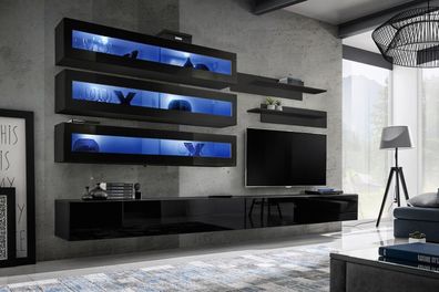 Wohnwand Design Wandregal TV-Ständer Wandschrank Wohnzimmer Holz Einrichtung Neu