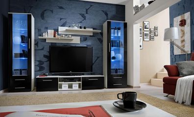 Weiß Wohnwand Wohnzimmer Möbel TV-Ständer Sideboard Moderne Design Einrichtung