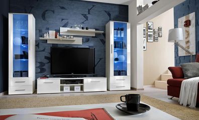 Wohnzimmer Wohnwand rtv Lowboard Holz Einrichtung Weiß Möbel Vitrine Neu Modern