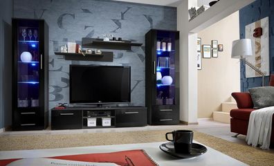 Wohnzimmer Wohnwand Set 5 tlg TV Ständer Modern Vitrine Holz Möbe Luxus Neu