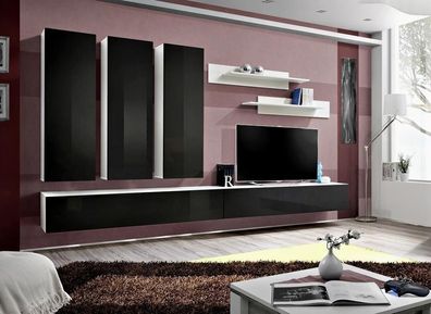Wohnzimmer Komplett Set 7 tlg Wohnwand TV Ständer Luxus Garnitur Wandregal Neu