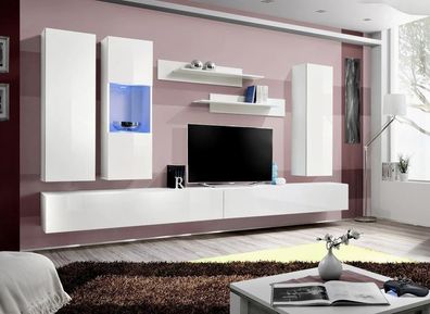 Wohnwand Holz Wohnzimmer Möbel Weiß TV Ständer Moderne Design Wand Regale