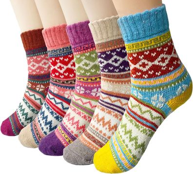 Wollesocken, Damen Socken Winter Socken,5 Paar Winter Damen Socken, Farbe: BUNT