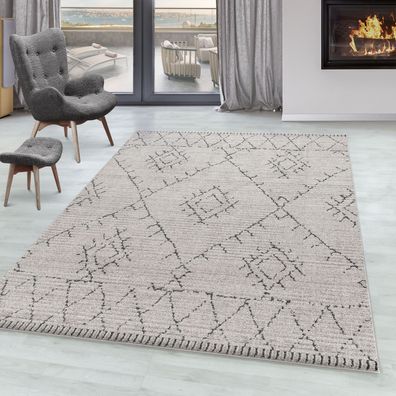 Wohnzimmer Teppich FES Kurzflor Teppich Berber Stil Muster Beige