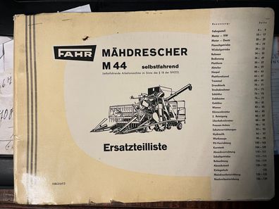 Ersatzteilliste Fahr Mähdrescher M 44 Selbstfahrend Original fast Ungebraucht