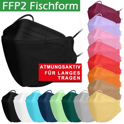 FFP2 Maske Fischform schwarz Bunt Farbig Mundschutz Masken 5 10 20 50 100 Stück