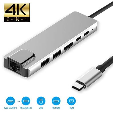 6-in-1-Typ-C-HDMI-Adapter: 87 W PD, 4K HDMI, USB 3.0