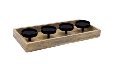 Mango Advents Leuchter 40cm - Stumpenkerze - Holz Kerzen Halter Weihnachten Deko