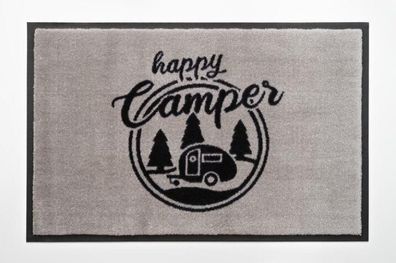 Gift Company Waschbare Fußmatte Happy Camper, grau/ schwarz, 1087501004 1 St