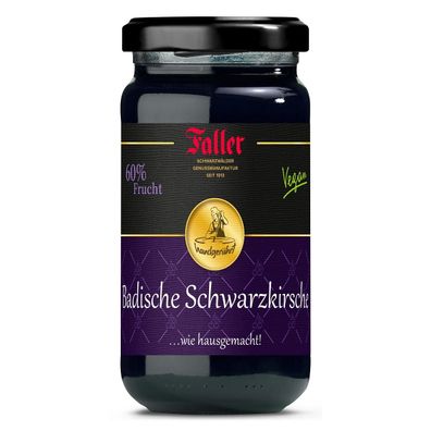 Motiv Schwarzwald Tracht Faller Badische Schwarzkirsch-Konfitüre mit 60% Frucht 330g