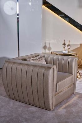 Sessel Design Wohnzimmer Polster Holz Moderne Luxus Neu Farbe beige