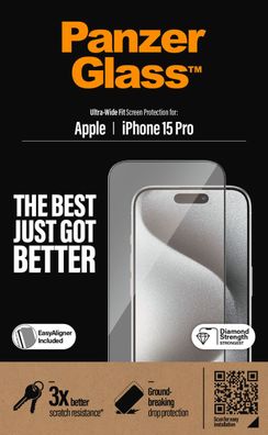 PanzerGlass iPhone 15 Pro, UWF w. EasyAligner