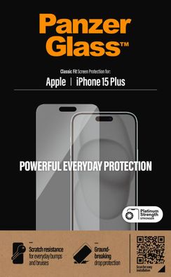 PanzerGlass Screen Protector iPhone 15 Plus, Classic Fit