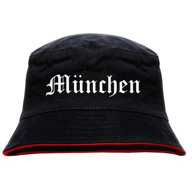 München Anglerhut - Altdeutsche Schrift - Schwarz-Roter Fischerhut - ...