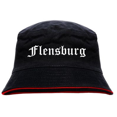 Flensburg Anglerhut - Altdeutsche Schrift - Schwarz-Roter Fischerhut - ...