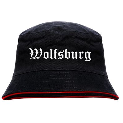 Wolfsburg Anglerhut - Altdeutsche Schrift - Schwarz-Roter Fischerhut - ...