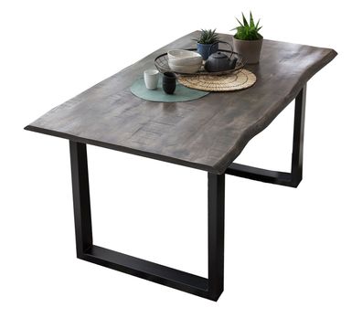 Baumkante-Esstisch TABLES &amp; CO 160 x 85 cm Mango grau sägerau