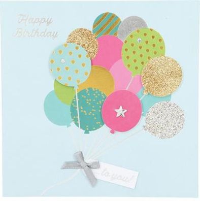 Glamour Glitzer Grußkarte Klappkarte mit Umschlag Happy Birthday 021, quadratisch