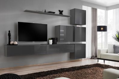 Grau Moderne Wohnwand Wohnzimmer Design TV Ständer Luxus Sideboard Schrank neu