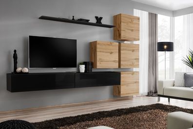 Set 7tlg. Wohnwand Wohnzimmer TV-Ständer Holz Luxus Garnitur Gruppe Wandschrank