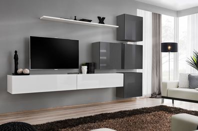 Weiß TV-Ständer Holz Möbel Garnitur Komplett Wohnwand Wohnzimmer Set Modern