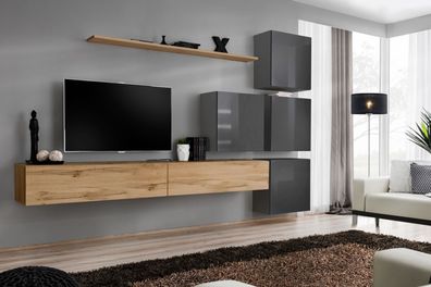 Luxus Holz Garnitur TV-Ständer Holz Wohnzimmer Wohnwand Wand Regal Design