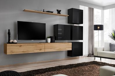 Holzmöbel Wohnwand TV-Ständer Wand Regal Komplett Luxus Garnitur Set