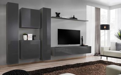 Designer Wohnwand Grau Luxus Wohnzimmermöbel Komplette Sideboard Möbel