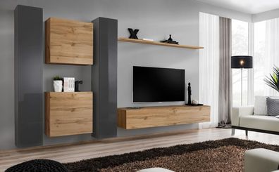 Braun Wohnwand Designer Sideboard Modern TV-Ständer Wohnzimmer Wandregal