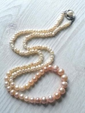 Elegante Perlen Kette Collier Weissgold 333 Verschluss, 55 cm, 23g, Neu, Top!!