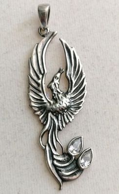 Antik Silber 925 Kette Anhänger Vogel mit elegante Zirkonia, Art Deco, 5,48 g