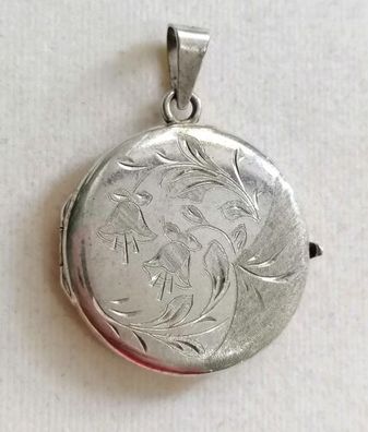 Antik Silber 835 Kette Anhänger Amulette Medaille Blumen Gravur für 2 Fotos, Top