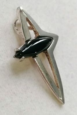Silber Kette Anhänger Vogel mit elegante Onyx , Art Deco, 4g, Top