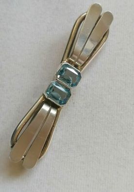 Antik Silber 835 Brosche mit elegante Aquamarin, 6.45g, Art Deco, Top