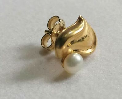 Gold Ohrstecker Gelbgold 333 mit elegante Perle, Art Deco, Einzelstück