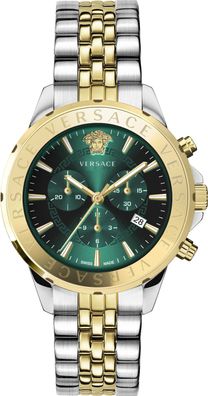 Versace VEV602023 Signature Chronograph grün gold silber Stahl Herren Uhr NEU