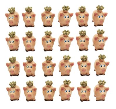 24 Stück Schweinchen mit Krone Glücksbringer Figuren