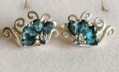 Silber 925 Ohrringe Ohrclips Ohrhänger Schmetterling mit Blautopas, Neu, Top