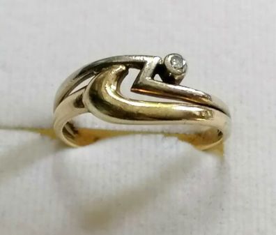 Goldring bicolor Gelb-Weiß Gold Ring 585 14K mit echt Diamant, Gr.52, 2.34g
